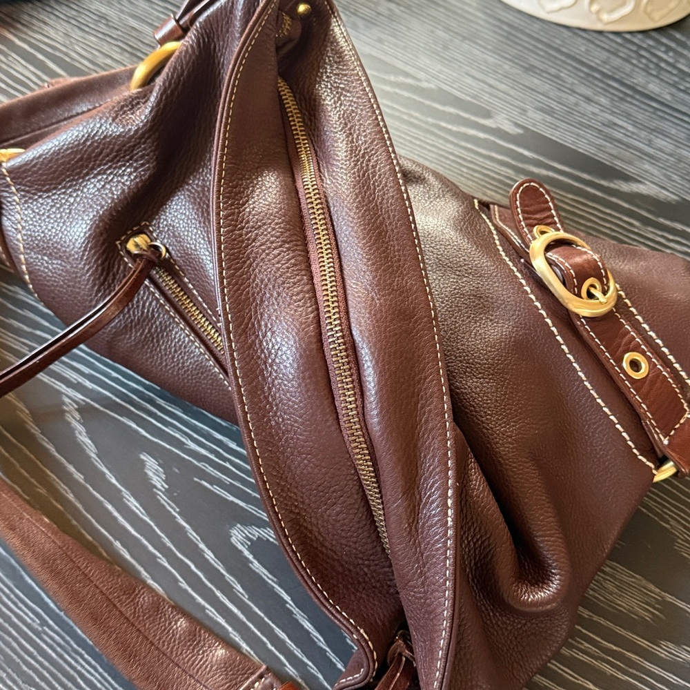 LUCE Chocolate Brown Hobo Slouch Genuine Leather Purse Gold Hardware - Picture 9 of 15